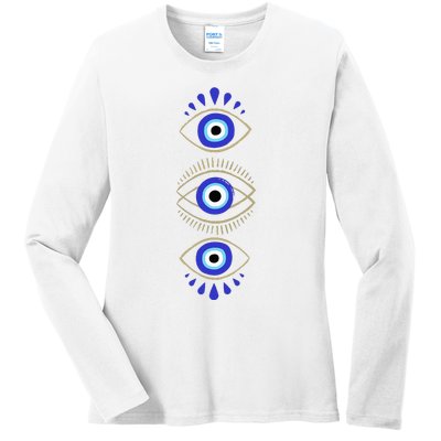 Third Eye All Seeing Spiritual Mystical Evil Eye Ladies Long Sleeve Shirt