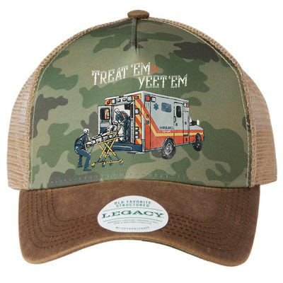 Treat Em And Yeet Em Skeleton Ambulance Funny Legacy Tie Dye Trucker Hat