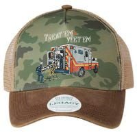 Treat Em And Yeet Em Skeleton Ambulance Funny Legacy Tie Dye Trucker Hat