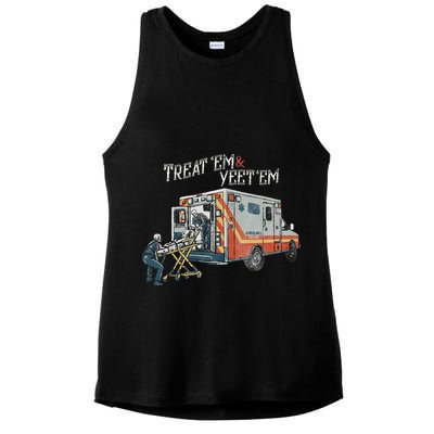Treat Em And Yeet Em Skeleton Ambulance Funny Ladies PosiCharge Tri-Blend Wicking Tank