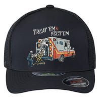 Treat Em And Yeet Em Skeleton Ambulance Funny Flexfit Unipanel Trucker Cap