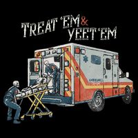 Treat Em And Yeet Em Skeleton Ambulance Funny Flexfit Unipanel Trucker Cap