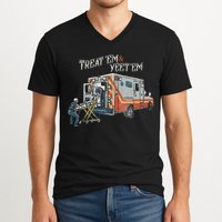 Treat Em And Yeet Em Skeleton Ambulance Funny V-Neck T-Shirt