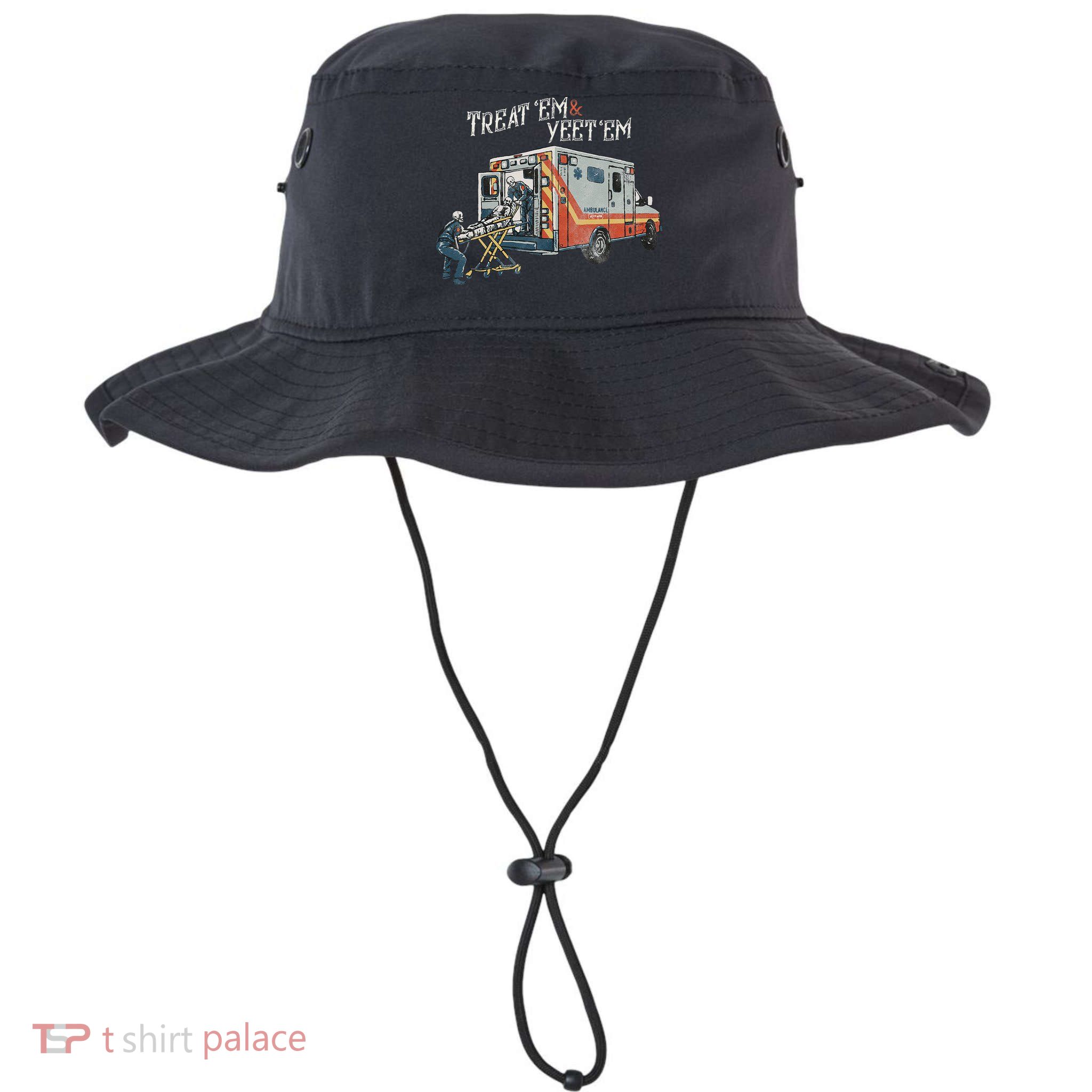 Treat Em And Yeet Em Skeleton Ambulance Funny Bucket Hat