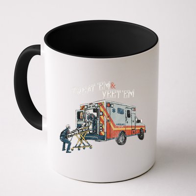 Treat Em And Yeet Em Skeleton Ambulance Funny Mug