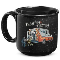 Treat Em And Yeet Em Skeleton Ambulance Funny 15oz Campfire Ceramic Mug