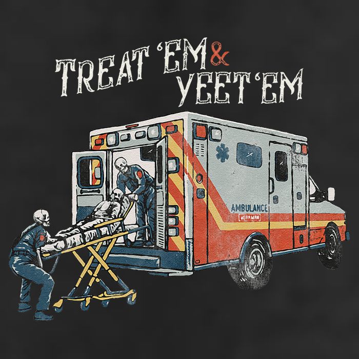 Treat Em And Yeet Em Skeleton Ambulance Funny 15oz Campfire Ceramic Mug