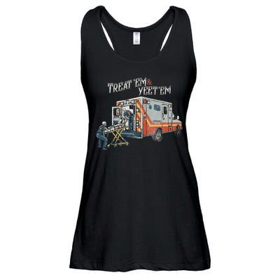 Treat Em And Yeet Em Skeleton Ambulance Funny Ladies Essential Flowy Tank