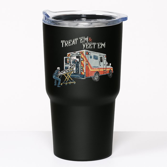 Treat Em And Yeet Em Skeleton Ambulance Funny Tumbler
