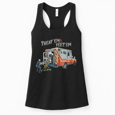 Treat Em And Yeet Em Skeleton Ambulance Funny Womens Tank Top