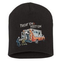 Treat Em And Yeet Em Skeleton Ambulance Funny Short Acrylic Beanie