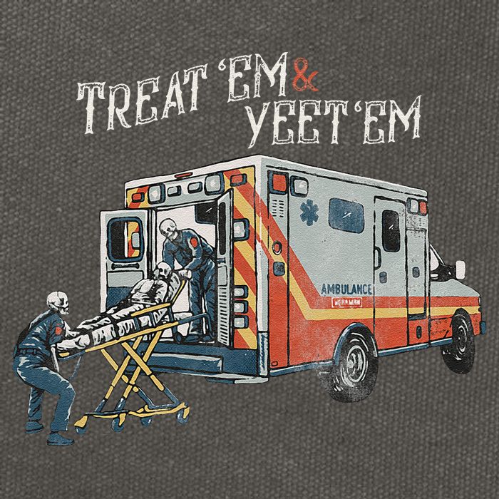 Treat Em And Yeet Em Skeleton Ambulance Funny Cotton Canvas Backpack