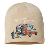 Treat Em And Yeet Em Skeleton Ambulance Funny Sustainable Beanie