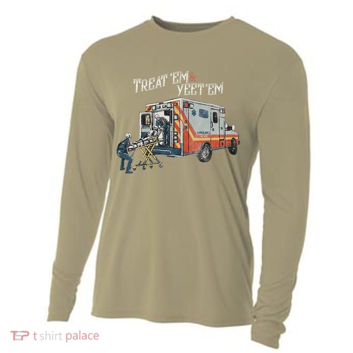 Treat Em And Yeet Em Skeleton Ambulance Funny Cooling Performance Long Sleeve Crew