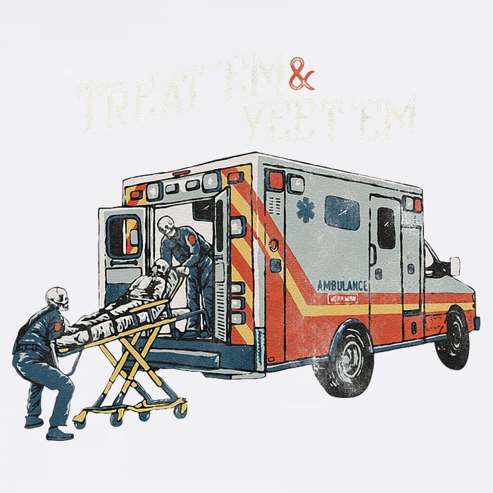 Treat Em And Yeet Em Skeleton Ambulance Funny Garment-Dyed Sweatshirt