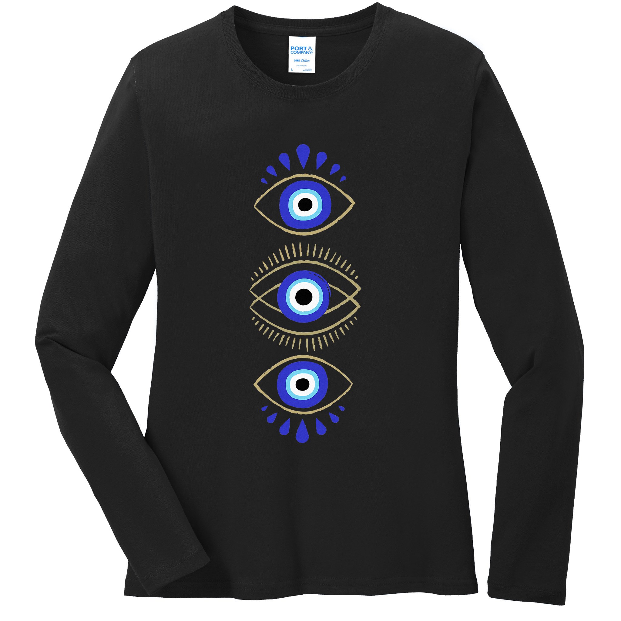 Third Eye All Seeing Spiritual Mystical Evil Eye Protection Ladies Long Sleeve Shirt