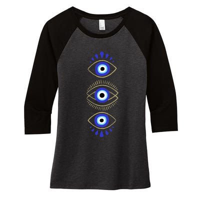 Third Eye All Seeing Spiritual Mystical Evil Eye Protection Women's Tri-Blend 3/4-Sleeve Raglan Shirt