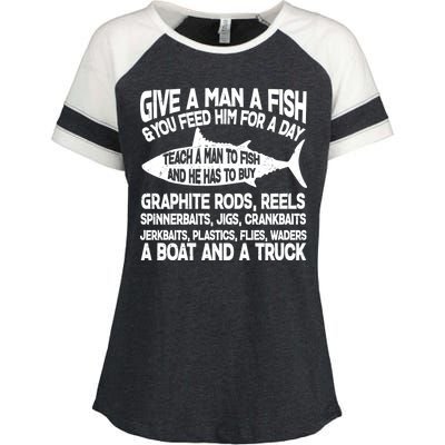 Teach A Man A Fish And He Has To Buy A Boat Enza Ladies Jersey Colorblock Tee