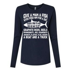 Teach A Man A Fish And He Has To Buy A Boat Womens Cotton Relaxed Long Sleeve T-Shirt