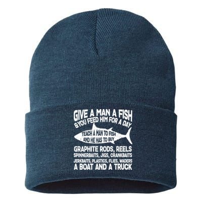 Teach A Man A Fish And He Has To Buy A Boat Sustainable Knit Beanie