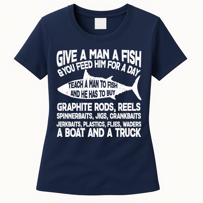 Teach A Man A Fish And He Has To Buy A Boat Womens T-Shirt