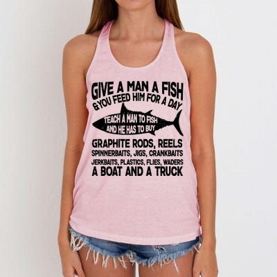 Teach A Man A Fish And He Has To Buy A Boat Women's Knotted Racerback Tank