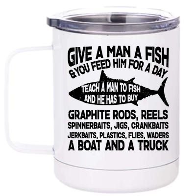 Teach A Man A Fish And He Has To Buy A Boat 12 oz Stainless Steel Tumbler Cup