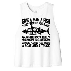 Teach A Man A Fish And He Has To Buy A Boat Women's Racerback Cropped Tank