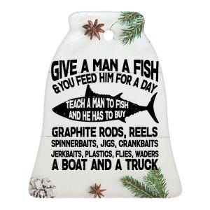 Teach A Man A Fish And He Has To Buy A Boat Ceramic Bell Ornament