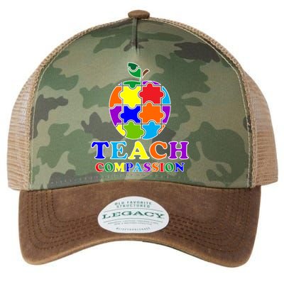 Teach Compassion Autism Awareness Teacher Apple Puzzle Legacy Tie Dye Trucker Hat