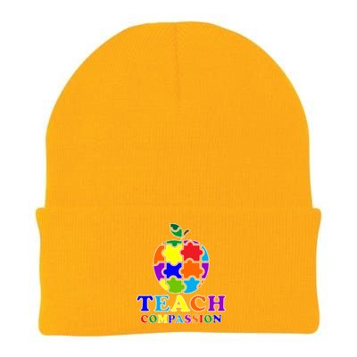 Teach Compassion Autism Awareness Teacher Apple Puzzle Knit Cap Winter Beanie