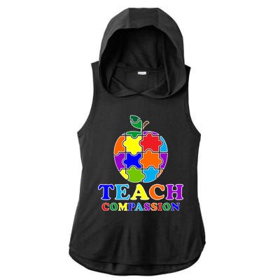 Teach Compassion Autism Awareness Teacher Apple Puzzle Ladies PosiCharge Tri-Blend Wicking Draft Hoodie Tank