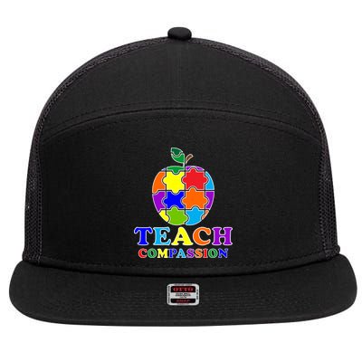 Teach Compassion Autism Awareness Teacher Apple Puzzle 7 Panel Mesh Trucker Snapback Hat