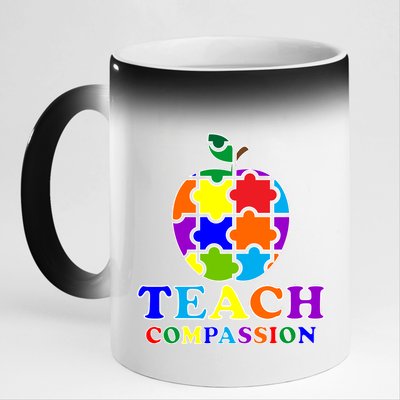 Teach Compassion Autism Awareness Teacher Apple Puzzle 11oz Black Color Changing Mug