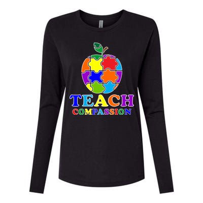 Teach Compassion Autism Awareness Teacher Apple Puzzle Womens Cotton Relaxed Long Sleeve T-Shirt