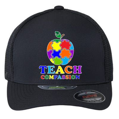 Teach Compassion Autism Awareness Teacher Apple Puzzle Flexfit Unipanel Trucker Cap