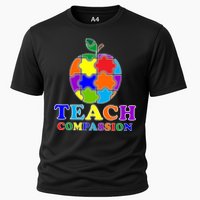 Teach Compassion Autism Awareness Teacher Apple Puzzle Cooling Performance Crew T-Shirt