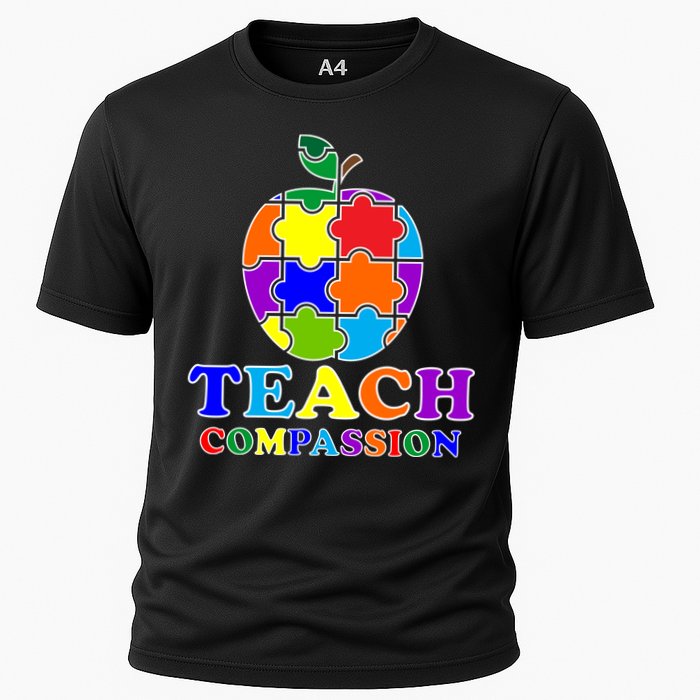 Teach Compassion Autism Awareness Teacher Apple Puzzle Cooling Performance Crew T-Shirt