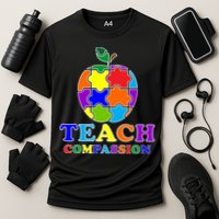 Teach Compassion Autism Awareness Teacher Apple Puzzle Cooling Performance Crew T-Shirt
