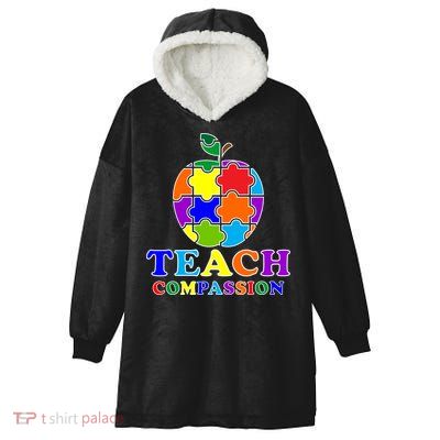 Teach Compassion Autism Awareness Teacher Apple Puzzle Hooded Wearable Blanket