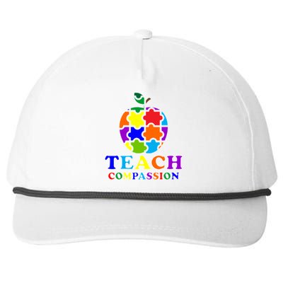 Teach Compassion Autism Awareness Teacher Apple Puzzle Snapback Five-Panel Rope Hat