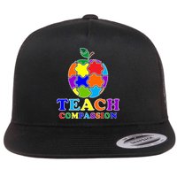 Teach Compassion Autism Awareness Teacher Apple Puzzle Flatbill Hat