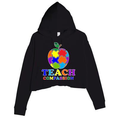 Teach Compassion Autism Awareness Teacher Apple Puzzle Crop Fleece Hoodie