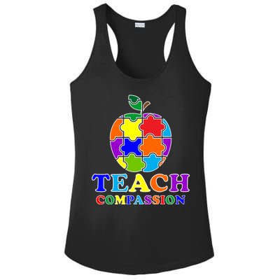 Teach Compassion Autism Awareness Teacher Apple Puzzle Ladies PosiCharge Competitor Racerback Tank