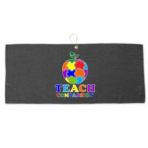 Teach Compassion Autism Awareness Teacher Apple Puzzle Large Microfiber Waffle Golf Towel