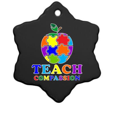 Teach Compassion Autism Awareness Teacher Apple Puzzle Ceramic Star Ornament