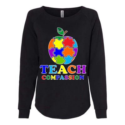 Teach Compassion Autism Awareness Teacher Apple Puzzle Womens California Wash Sweatshirt