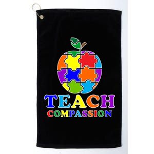 Teach Compassion Autism Awareness Teacher Apple Puzzle Platinum Collection Golf Towel