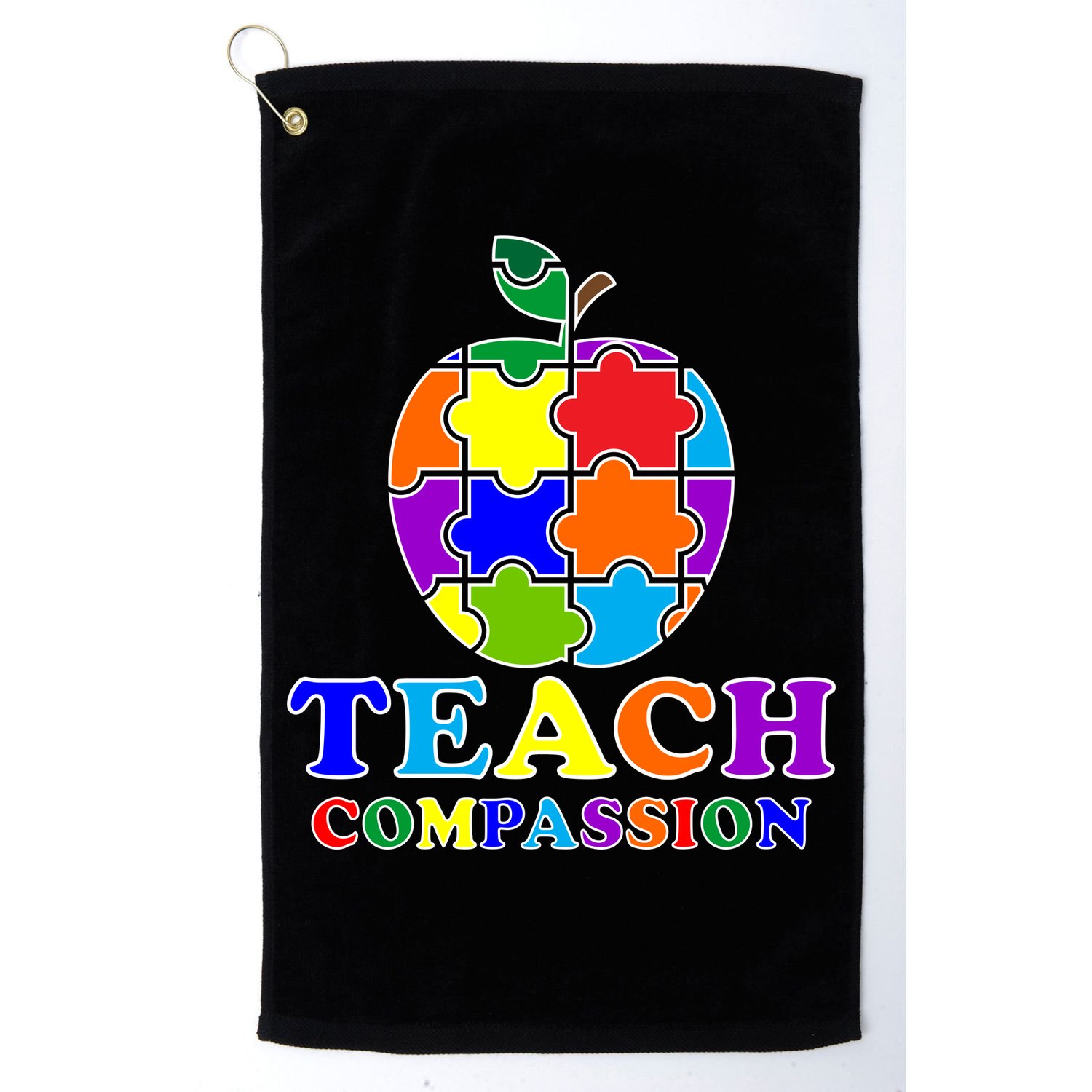 Teach Compassion Autism Awareness Teacher Apple Puzzle Golf Towel