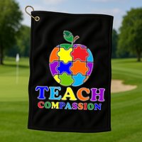 Teach Compassion Autism Awareness Teacher Apple Puzzle Golf Towel